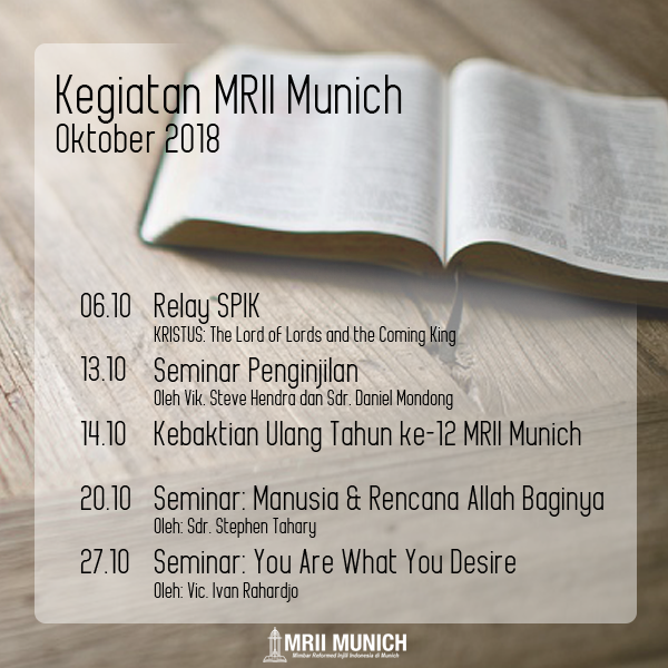 Jadwal Acara MRII Munich – Oktober 2018